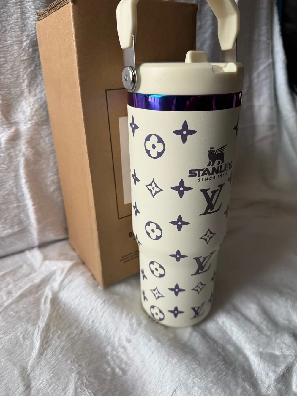 New Stanley 30oz Cream Laser LEngravedV Oil Slick Flip Top - Picture 3 of 6